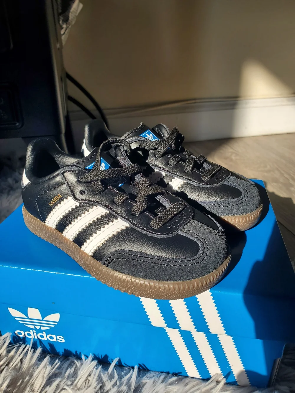 adidas Kids Samba Sneakers in Black, White & Gum